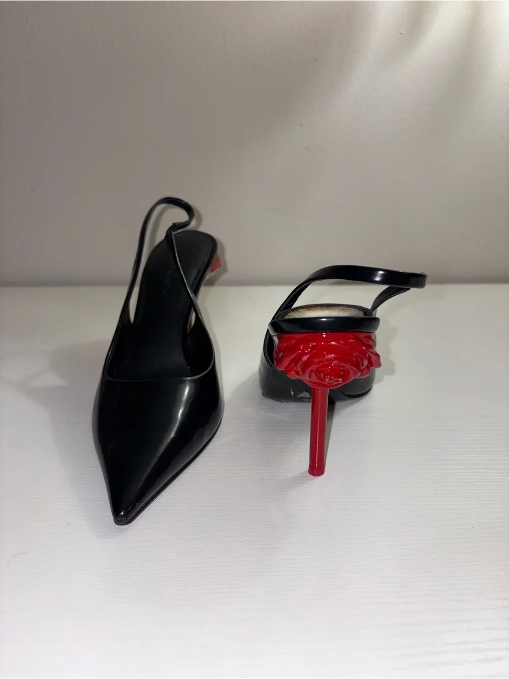 Charles & Keith Black Slingback Pumps with Red Stiletto Heel